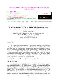 Scholarly Publication Output of Some Selected