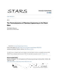 The Thermodynamics of Planetary Engineering on the Planet Mars