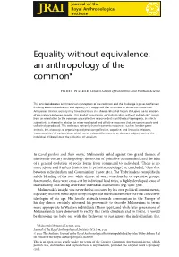 Equality Without Equivalence: an Anthropology of the Common&