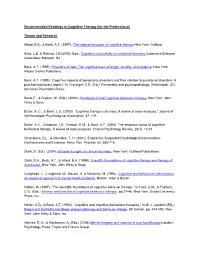 Recommended Readings in Cognitive Therapy (For the Professional)