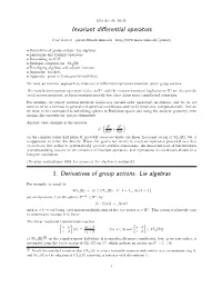 Invariant Differential Operators 1. Derivatives of Group Actions