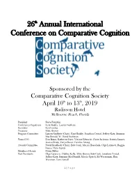 26Th Annual International Conference on Comparative Cognition