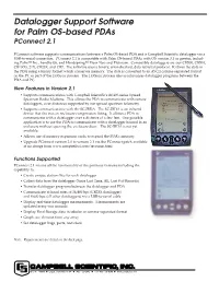 Datalogger Support Software for Palm OS-Based Pdas Pconnect 2.1