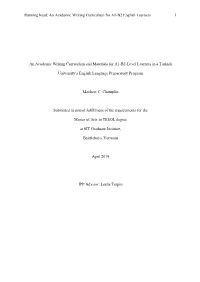 An Academic Writing Curriculum and Materials for A1-B2-Level Learners in a Turkish