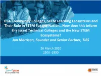 I USA Community Colleges, STEM Learning Ecosystems and Their