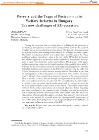 Poverty and the Traps of Postcommunist Welfare Reforms in Hungary: the New Challenges of EU-Accession