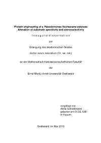 Protein Engineering of a Pseudomonas Fluorescens Esterase Alteration of Substrate Specificity and Stereoselectivity