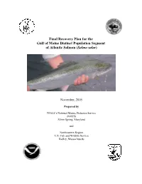 Recovery Plan for the Gulf of Maine Distinct Population Segment of Atlantic Salmon (Salmo Salar)
