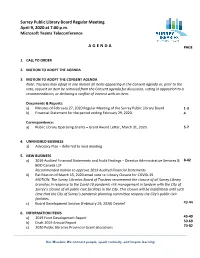 Surrey Public Library Board Regular Meeting April 9, 2020 at 7:00 Pm