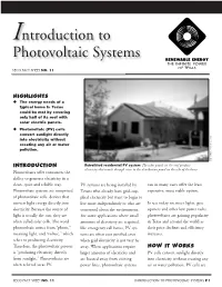 Introduction to Photovoltaic Systems