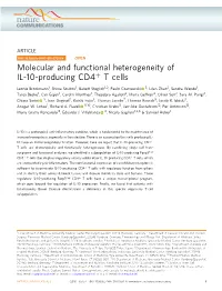 Molecular and Functional Heterogeneity of IL-10-Producing CD4+ T Cells