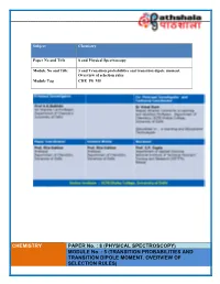 PHYSICAL SPECTROSCOPY) MODULE No. : 5 (TRANSITION PROBABILITIES and TRANSITION DIPOLE MOMENT. OVERVIEW of SELECTION RULES