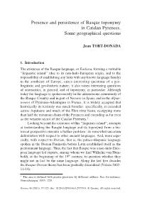 Presence and Persistence of Basque Toponymy in Catalan Pyrenees