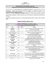 SELECTION COMMITTEE MEETING DEPARTMENT of ELECTRONICS & COMMUNICATION ENGINEERING Against Advertisement No