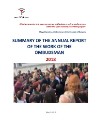 Summary of the Annual Report of the Work of the Ombudsman 2018