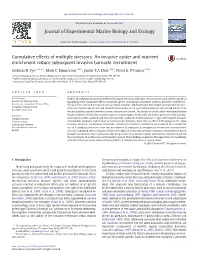 Cumulative Effects of Multiple Stressors: an Invasive Oyster and Nutrient Enrichment Reduce Subsequent Invasive Barnacle Recruitment