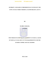 Diversity and Habitat Preferences of Anurans in The