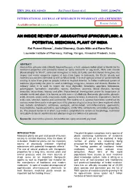 An Inside Review of Amaranthus Spinosus