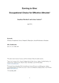 Earning to Give: Occupational Choice for Effective Altruists*