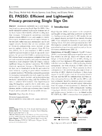 EL PASSO: Eﬃcient and Lightweight Privacy-Preserving Single Sign On