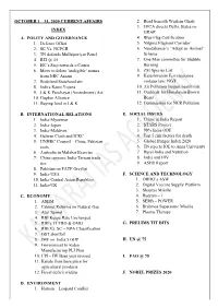 October 1 – 31, 2020 Current Affairs Index A. Polity And