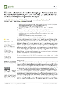 Proteomic Characterization of Bacteriophage Peptides from the Mastitis Producer Staphylococcus Aureus by LC-ESI-MS/MS and the Bacteriophage Phylogenomic Analysis