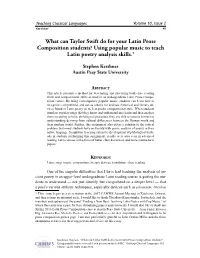 What Can Taylor Swift Do for Your Latin Prose Composition Students? Using Popular Music to Teach Latin Poetry Analysis Skills.1