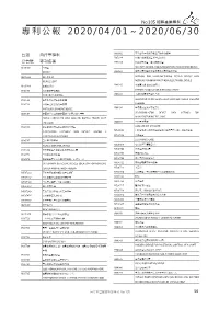 專利公報2020/04/01～2020/06/30