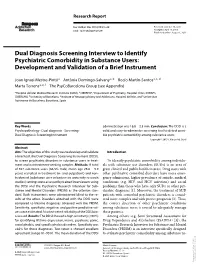 Dual Diagnosis Screening Interview to Identify Psychiatric Comorbidity in Substance Users: Development and Validation of a Brief Instrument