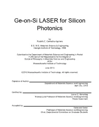 Ge-On-Si LASER for Silicon Photonics