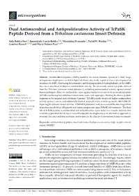 Dual Antimicrobial and Antiproliferative Activity of Tcpask Peptide Derived from a Tribolium Castaneum Insect Defensin