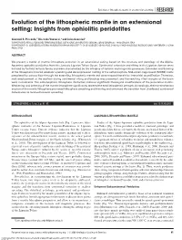 Evolution of the Lithospheric Mantle in an Extensional Setting: Insights from Ophiolitic Peridotites