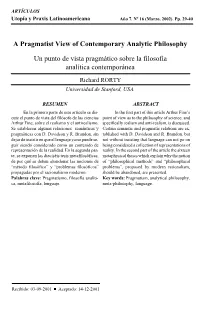 A Pragmatist View of Contemporary Analytic Philosophy Un Punto De