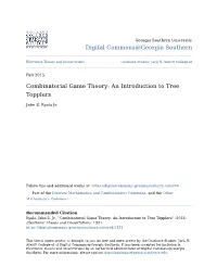 Combinatorial Game Theory: an Introduction to Tree Topplers