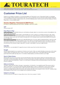 Customer Price List