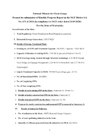 National Mission for Clean Ganga Format for Submission of Monthly Progress Report in the NGT Matter OA No