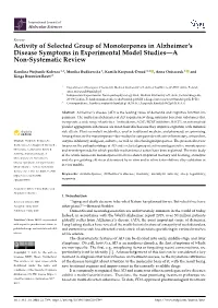 Activity of Selected Group of Monoterpenes in Alzheimer's