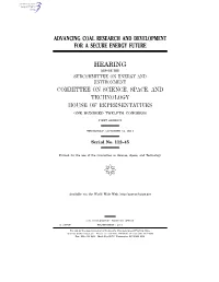 Advancing Coal Research and Development for a Secure Energy Future