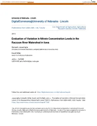 Evaluation of Variation in Nitrate Concentration Levels in the Raccoon River Watershed in Iowa