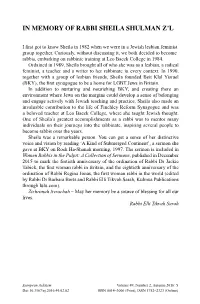 In Memory of Rabbi Sheila Shulman Z’L