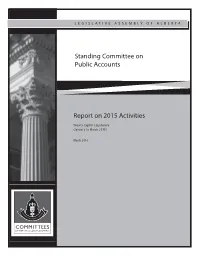 Report on 2015 Activities Standing Committee on Public Accounts