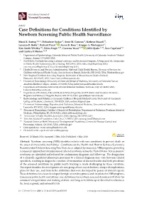 Case Definitions for Conditions Identified by Newborn Screening