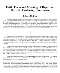 Faith, Form and Meaning: a Report on the U.K. Centenary Conference