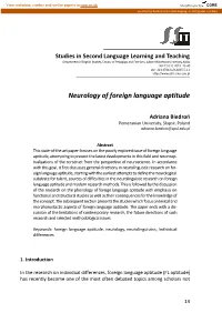 Neurology of Foreign Language Aptitude