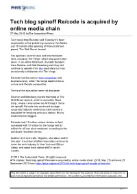 Tech Blog Spinoff Re/Code Is Acquired by Online Media Chain 27 May 2015, Bythe Associated Press