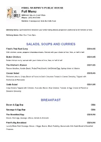 Full Menu SALADS, SOUPS and CURRIES BREAKFAST