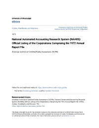 (NAARS): Official Listing of the Corporations Comprising the 1972 Annual Report File