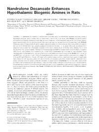 Nandrolone Decanoate Enhances Hypothalamic Biogenic Amines in Rats