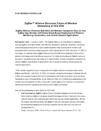 Zigbee™ Alliance Discusses Future of Wireless Networking at CES 2004