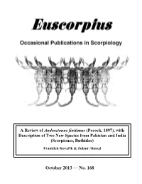 Review of Androctonus Finitimus (Pocock, 1897), with Description of Two New Species from Pakistan and India (Scorpiones, Buthidae)